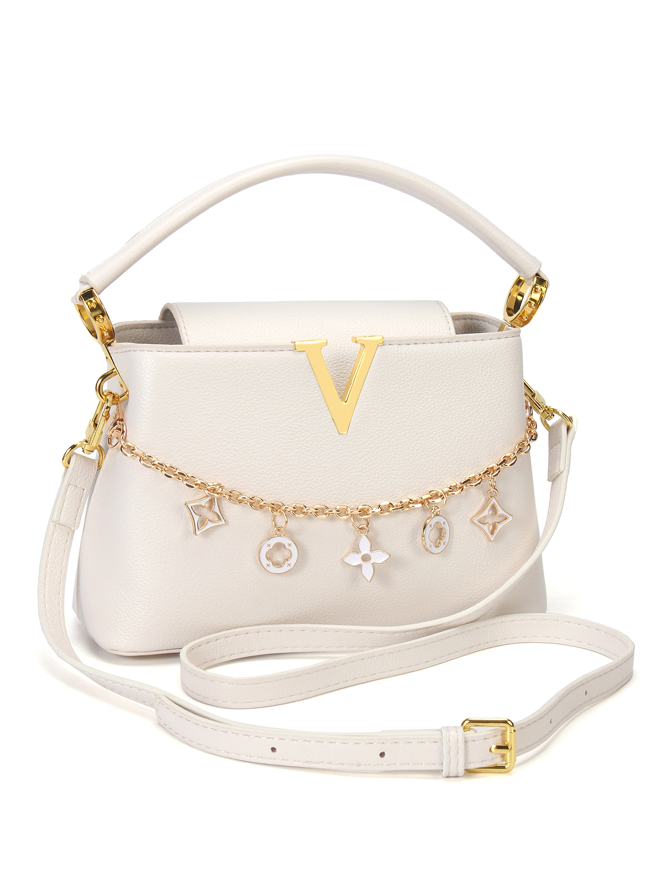 Luxury Bags Affordable - Gold V-Shaped Embellished Women's Crossbody Bag