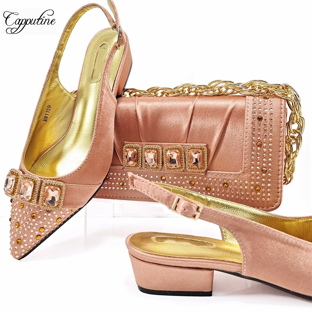 Peach Women Shoes And Bag Set  - Luxury Bags Medium Size 리뷰 및 가격